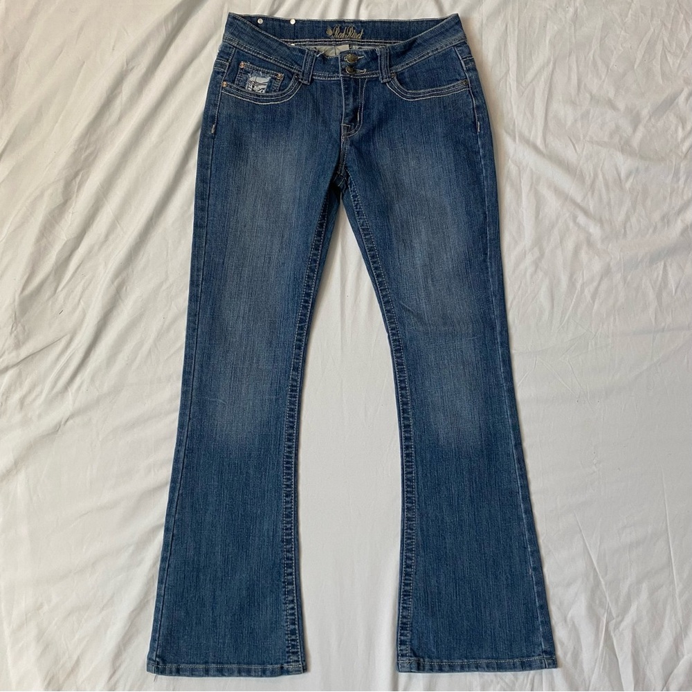Vintage 00s Y2K Low Rise Flare Jeans, Size 8/9 30" Waist, Grunge Gothic Vibes - Picture 2 of 10